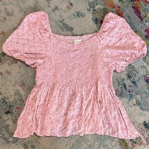 Altar'd State Pink Floral Smocked Blouse